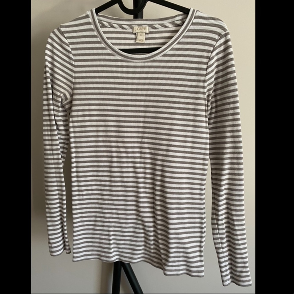 JCrew Gray and White Stripped Ribbed LS